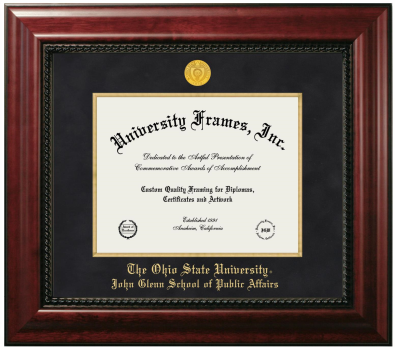 Ohio State University John Glenn School of Public Affairs Diploma Frame in Executive with Gold Fillet with Black Suede Mat for DOCUMENT: 8 1/2"H X 11"W  