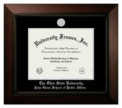 Ohio State University John Glenn School of Public Affairs Diploma Frame in Legacy Black Cherry with Black & Silver Mats for document: 8 1/2"h x 11"w  