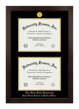 Ohio State University John Glenn School of Public Affairs Double Degree (Stacked) Frame in Manhattan Espresso with Black & Gold Mats for document: 8 1/2"h x 11"w  , document: 8 1/2"h x 11"w  