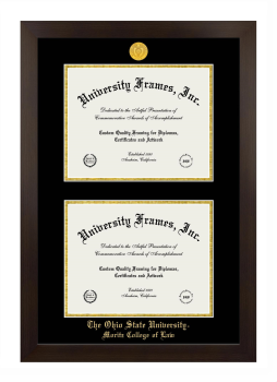 Ohio State University Moritz College of Law Double Diploma Frame in Manhattan Espresso with Black & Gold Mats for document: 8 1/2"h x 11"w  , document: 8 1/2"h x 11"w  
