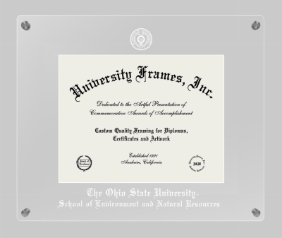 Ohio State University School of Environment and Natural Resources Lucent Clear-over-Clear Frame in Lucent Clear Moulding with Lucent Clear Mat for document: 8 1/2"h x 11"w  
