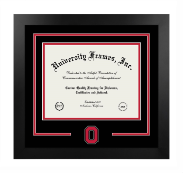 Ohio State University Summa Cum Laude Logo Mat Frame in Manhattan Black with Black & Red Mats for document: 8 1/2"h x 11"w  