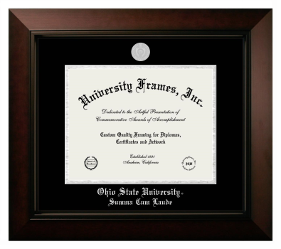 Ohio State University Summa Cum Laude Diploma Frame in Legacy Black Cherry with Black & Silver Mats for document: 8 1/2"h x 11"w  
