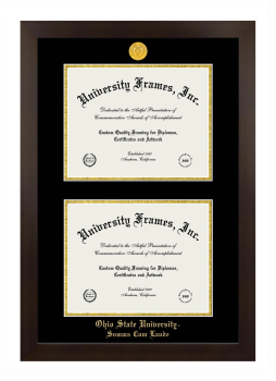 Ohio State University Summa Cum Laude Double Degree (Stacked) Frame in Manhattan Espresso with Black & Gold Mats for document: 8 1/2"h x 11"w  , document: 8 1/2"h x 11"w  