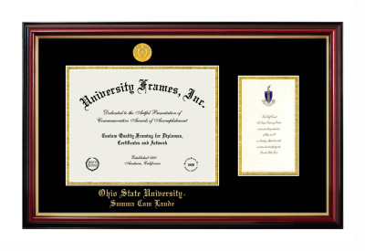 Ohio State University Summa Cum Laude Diploma with Announcement Frame in Petite Mahogany with Gold Trim with Black & Gold Mats for document: 8 1/2"h x 11"w  , diploma: 7"h x 4"w  