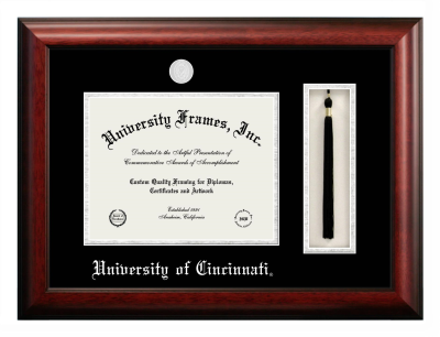 University of Cincinnati Diploma with Tassel Box Frame in Satin Mahogany with Black & Silver Mats for  8 1/2"h x 11"w  