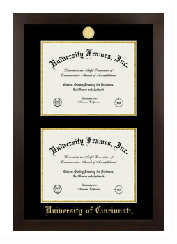 University of Cincinnati Double Degree (Stacked) Frame in Manhattan Espresso with Black & Gold Mats for DOCUMENT: 8 1/2"H X 11"W  , DOCUMENT: 8 1/2"H X 11"W  