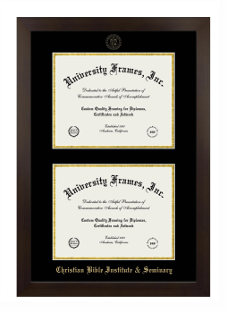 Christian Bible Institute & Seminary Double Degree (Stacked) Frame in Manhattan Espresso with Black & Gold Mats for document: 8 1/2"h x 11"w  , document: 8 1/2"h x 11"w  