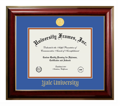 Yale University Diploma Frame in Classic Mahogany with Gold Trim with Royal Blue & Burnt Orange Mats for DOCUMENT: 8 1/2"H X 11"W  