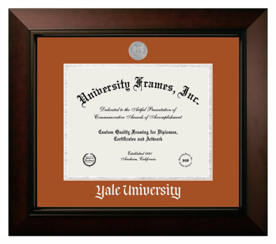 Yale University Diploma Frame in Legacy Black Cherry with Burnt Orange & Silver Mats for DOCUMENT: 8 1/2"H X 11"W  