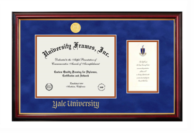 Yale University Diploma with Announcement Frame in Petite Mahogany with Gold Trim with Royal Suede & Burnt Orange Mats for DOCUMENT: 8 1/2"H X 11"W  ,  7"H X 4"W  