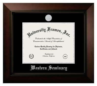 Western Seminary Diploma Frame in Legacy Black Cherry with Black & Silver Mats for document: 8 1/2"h x 11"w  
