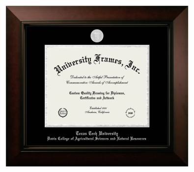 Texas Tech University  Davis College of Agricultural Sciences and Natural Resources Diploma Frame in Legacy Black Cherry with Black & Silver Mats for document: 8 1/2"h x 11"w  