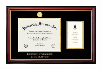 University of Cincinnati College of Medicine Diploma with Announcement Frame in Petite Mahogany with Gold Trim with Black & Gold Mats for document: 8 1/2"h x 11"w  , diploma: 7"h x 4"w  