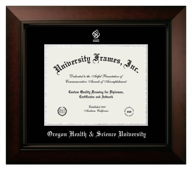 Oregon Health & Science University Diploma Frame in Legacy Black Cherry with Black & Silver Mats for document: 8 1/2"h x 11"w  