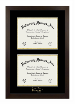 Bethany College-Lindsborg Double Degree (Stacked) Frame in Manhattan Espresso with Black & Gold Mats for document: 8 1/2"h x 11"w  , document: 8 1/2"h x 11"w  
