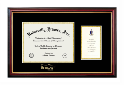Bethany College-Lindsborg Diploma with Announcement Frame in Petite Mahogany with Gold Trim with Black & Gold Mats for document: 8 1/2"h x 11"w  , diploma: 7"h x 4"w  