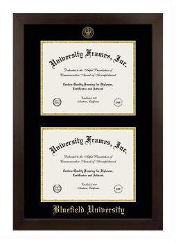 Bluefield University Double Degree (Stacked) Frame in Manhattan Espresso with Black & Gold Mats for document: 8 1/2"h x 11"w  , document: 8 1/2"h x 11"w  