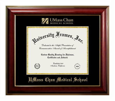 UMass Chan Medical School Diploma Frame in Classic Mahogany with Gold Trim with Black & Gold Mats for DOCUMENT: 8 1/2"H X 11"W  