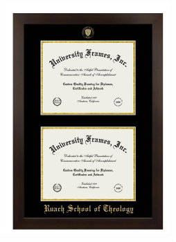 Ruach School of Theology Double Degree (Stacked) Frame in Manhattan Espresso with Black & Gold Mats for document: 8 1/2"h x 11"w  , document: 8 1/2"h x 11"w  