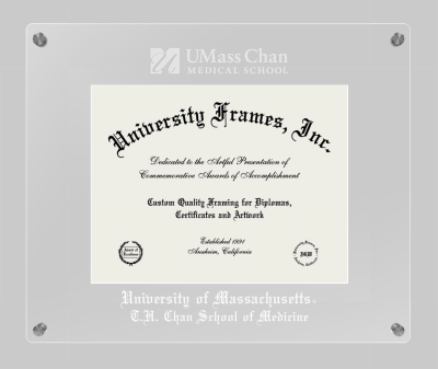 University of Massachusetts T.H. Chan School of Medicine Lucent Clear-over-Clear Frame in Lucent Clear Moulding with Lucent Clear Mat for document: 8 1/2"h x 11"w  