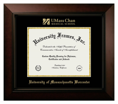 University of Massachusetts Worcester Diploma Frame in Legacy Black Cherry with Black & Gold Mats for DOCUMENT: 8 1/2"H X 11"W  