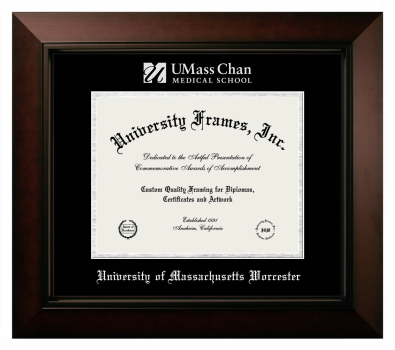 University of Massachusetts Worcester Diploma Frame in Legacy Black Cherry with Black & Silver Mats for document: 8 1/2"h x 11"w  