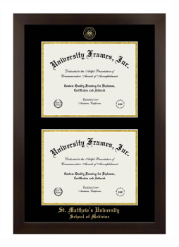 St. Matthew's University School of Medicine Double Degree (Stacked) Frame in Manhattan Espresso with Black & Gold Mats for document: 8 1/2"h x 11"w  , document: 8 1/2"h x 11"w  