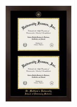 St. Matthew's University School of Veterinary Medicine Double Degree (Stacked) Frame in Manhattan Espresso with Black & Gold Mats for document: 8 1/2"h x 11"w  , document: 8 1/2"h x 11"w  