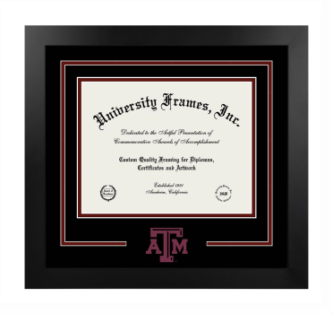 Bush School of Government & Public Service Logo Mat Frame in Manhattan Black with Black & Maroon Mats for DOCUMENT: 8 1/2"H X 11"W  