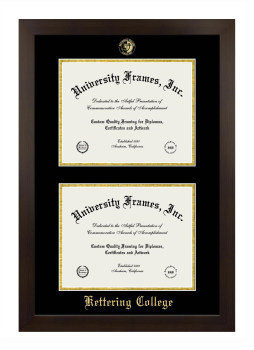 Kettering College Double Degree (Stacked) Frame in Manhattan Espresso with Black & Gold Mats for document: 8 1/2"h x 11"w  , document: 8 1/2"h x 11"w  