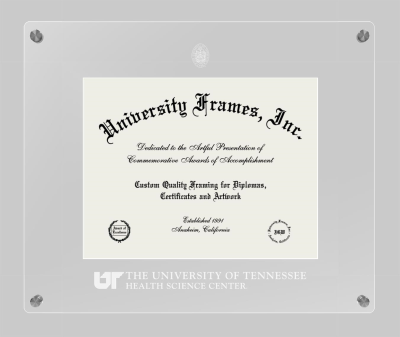University of Tennessee Health Science Center Lucent Clear-over-Clear Frame in Lucent Clear Moulding with Lucent Clear Mat for document: 8 1/2"h x 11"w  