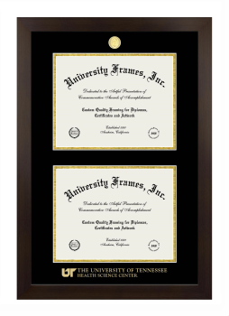 University of Tennessee Health Science Center Double Degree (Stacked) Frame in Manhattan Espresso with Black & Gold Mats for document: 8 1/2"h x 11"w  , document: 8 1/2"h x 11"w  