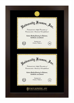 Faulkner Law Thomas Goode Jones School of Law Double Degree (Stacked) Frame in Manhattan Espresso with Black & Gold Mats for document: 8 1/2"h x 11"w  , document: 8 1/2"h x 11"w  