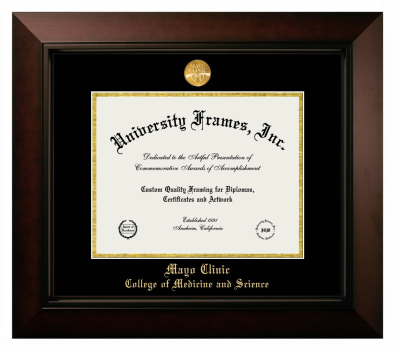 Mayo Clinic College of Medicine and Science Diploma Frame in Legacy Black Cherry with Black & Gold Mats for document: 8 1/2"h x 11"w  