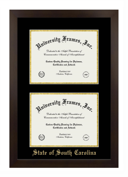 State of South Carolina Double Degree (Stacked) Frame in Manhattan Espresso with Black & Gold Mats for document: 8 1/2"h x 11"w  , document: 8 1/2"h x 11"w  