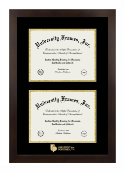 University of Portsmouth Double Degree (Stacked) Frame in Manhattan Espresso with Black & Gold Mats for document: 8 1/2"h x 11"w  , document: 8 1/2"h x 11"w  