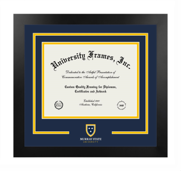 Murray State University Logo Mat Frame in Manhattan Black with Navy Blue & Amber Mats for DOCUMENT: 8 1/2"H X 11"W  