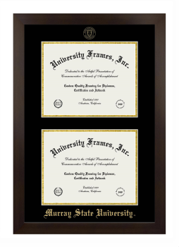 Murray State University Double Degree (Stacked) Frame in Manhattan Espresso with Black & Gold Mats for DOCUMENT: 8 1/2"H X 11"W  , DOCUMENT: 8 1/2"H X 11"W  