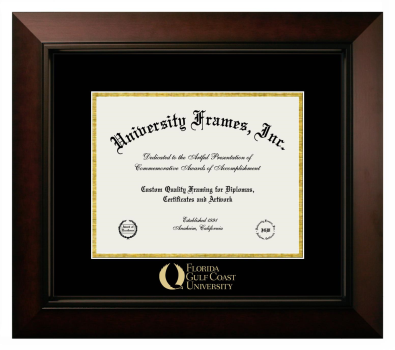 Florida Gulf Coast University Diploma Frame in Legacy Black Cherry with Black & Gold Mats for document: 8 1/2"h x 11"w  
