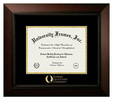 Florida Gulf Coast University Diploma Frame in Legacy Black Cherry with Black & Gold Mats for DOCUMENT: 8 1/2"H X 11"W  