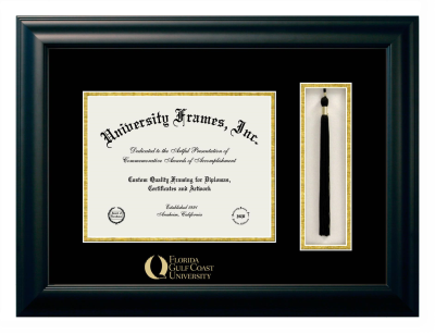 Florida Gulf Coast University Diploma with Tassel Box Frame in Satin Black with Black & Gold Mats for document: 8 1/2"h x 11"w  