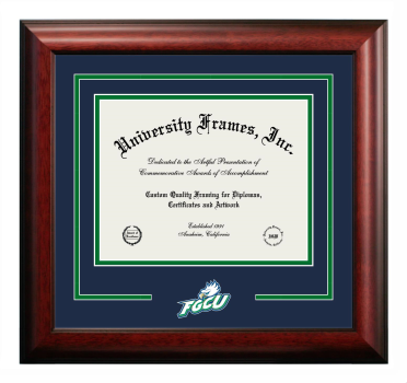 Logo Mat Frame in Satin Mahogany with Navy Blue & Kelly Green Mats for DOCUMENT: 8 1/2"H X 11"W  