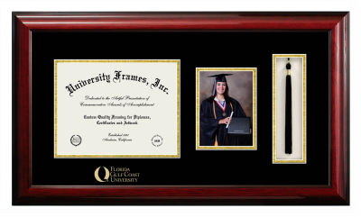 Florida Gulf Coast University Diploma with 5 x 7 Portrait & Tassel Box Frame in Classic Mahogany with Black & Gold Mats for document: 8 1/2"h x 11"w  