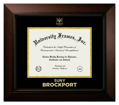 SUNY Brockport Diploma Frame in Legacy Black Cherry with Black & Gold Mats for DOCUMENT: 8 1/2"H X 11"W  