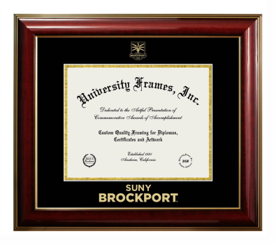 SUNY Brockport Diploma Frame in Classic Mahogany with Gold Trim with Black & Gold Mats for DOCUMENT: 8 1/2"H X 11"W  