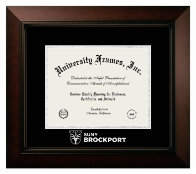 SUNY Brockport Wordmark Diploma Frame in Legacy Black Cherry with Black & Silver Mats for document: 8 1/2"h x 11"w  