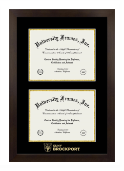 SUNY Brockport Wordmark Double Degree (Stacked) Frame in Manhattan Espresso with Black & Gold Mats for document: 8 1/2"h x 11"w  , document: 8 1/2"h x 11"w  