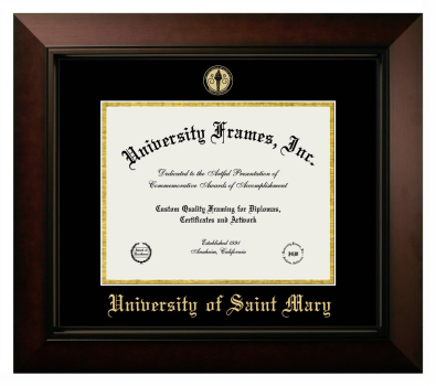 University of Saint Mary Diploma Frame in Legacy Black Cherry with Black & Gold Mats for document: 8 1/2"h x 11"w  