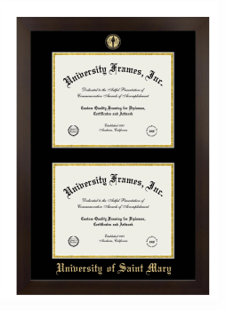 University of Saint Mary Double Degree (Stacked) Frame in Manhattan Espresso with Black & Gold Mats for document: 8 1/2"h x 11"w  , document: 8 1/2"h x 11"w  